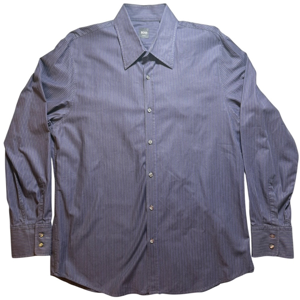 Hugo Boss Navy Blue Pinstripe Dress Shirt